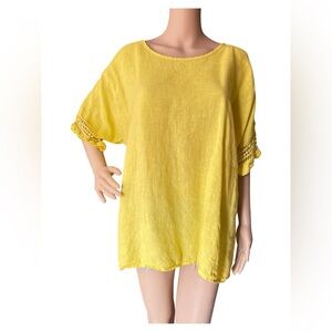 Alessia Pacini plus size yellow linen dolman crochet lace XL
